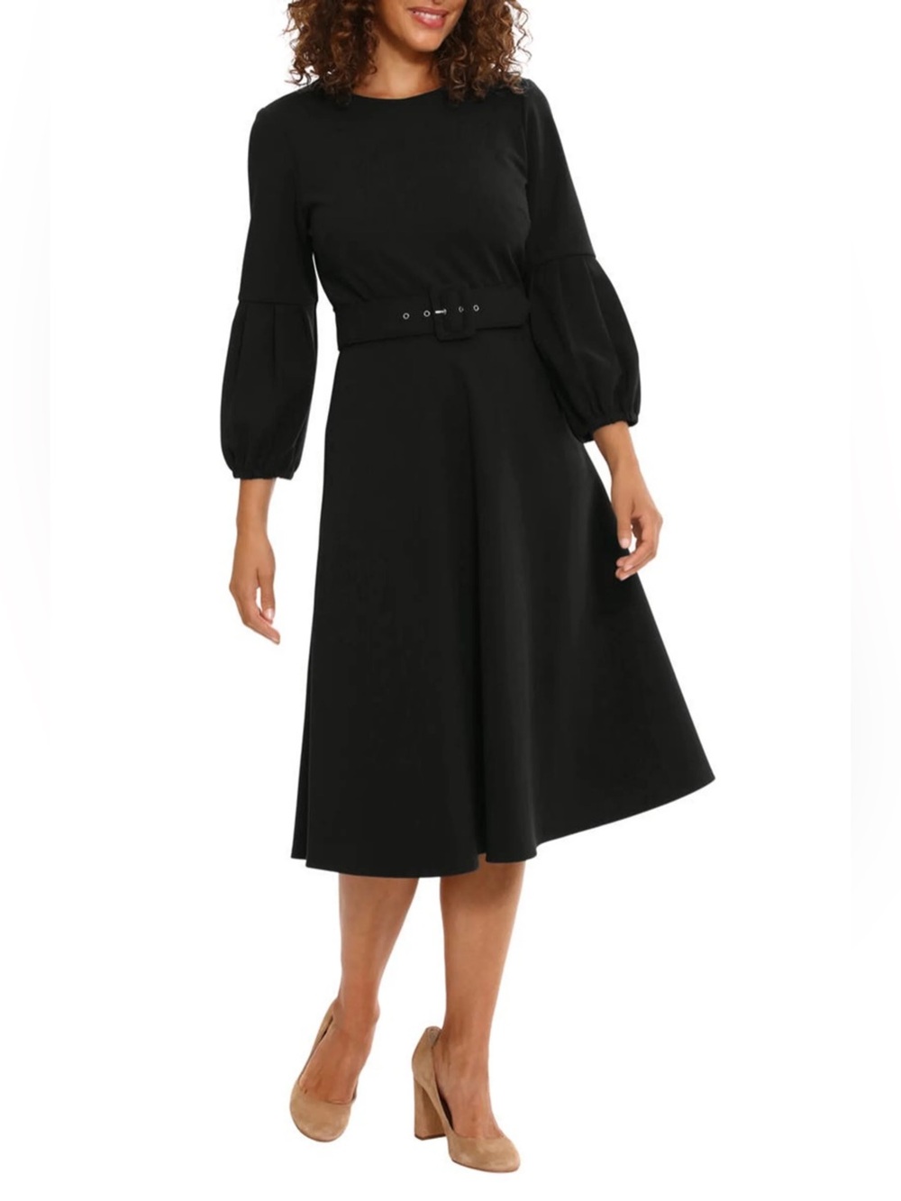 39. London Times • NWT Black Midi Dress Balloon Sleeves PTP 18-20” no belt